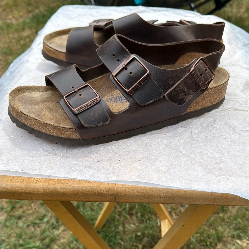 Birkenstock size 42 Milano Brown Leather Sandal with Back Strap - Picture 4 of 10